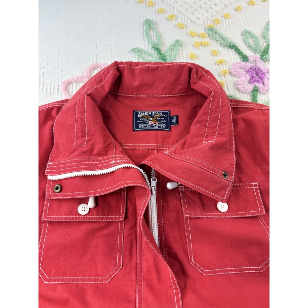 American Living Red Utility Jacket Belted Cotton XL White Stitching Full Zip - Picture 6 of 9